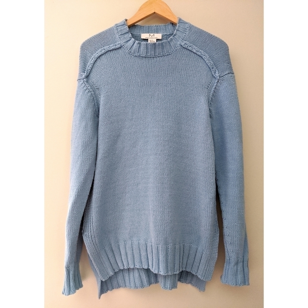Magaschoni Cableknit Blue Crew Neck Sweater